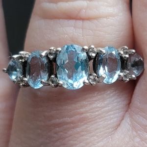 Sterling Silver Blue and White Topaz 5-Stone Half Eternity Band Ring, Size 7